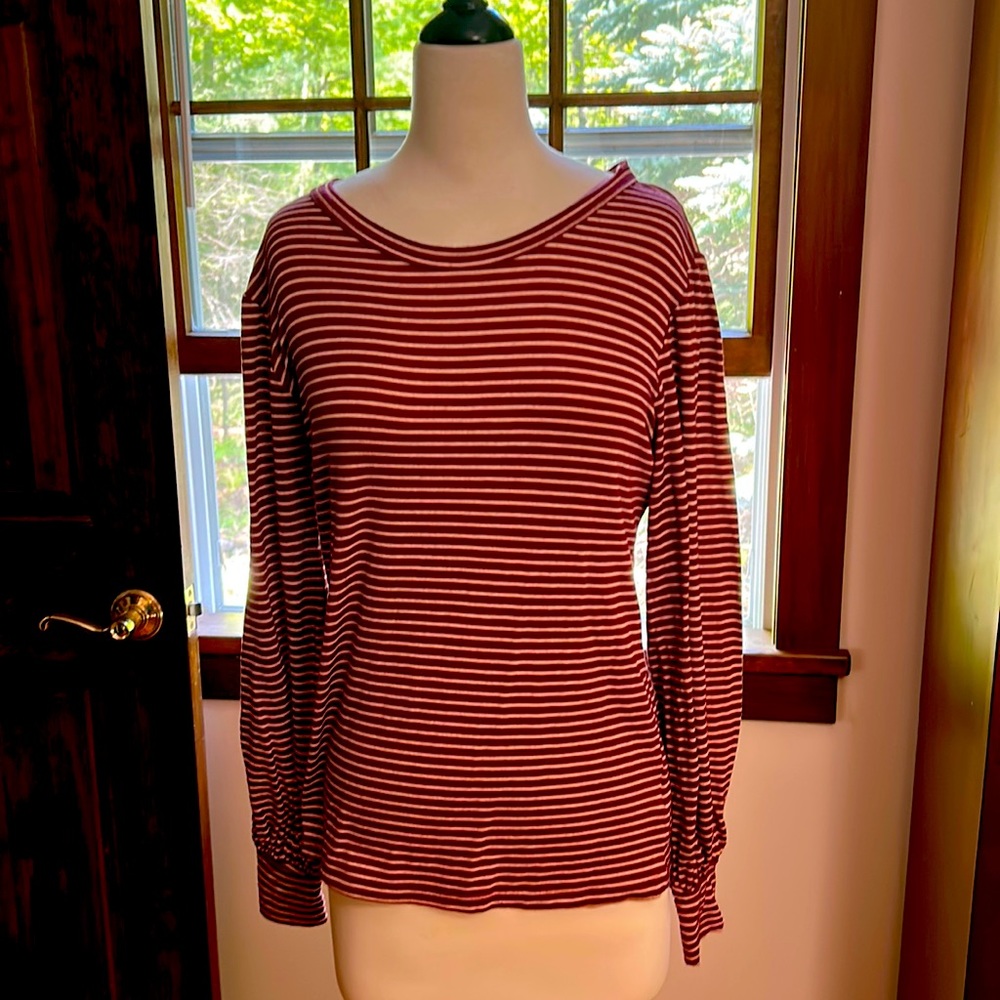 ModCloth striped long sleeved knit top with full bishop sleeves
